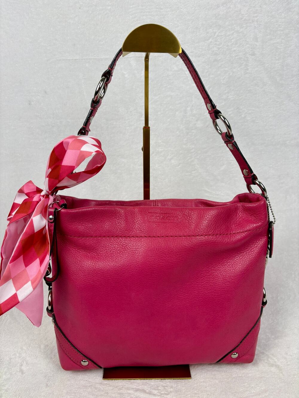 Coach Medium Y2K Carly in Fuchsia/Barbie Pink Pebbled Leather with Scarf
